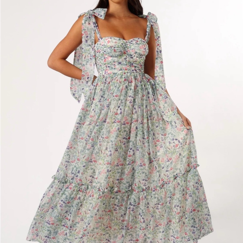 Petal & Pup Floral Floret Bow Strap Sweetheart Neck Maxi Dress - Picture 2 of 5
